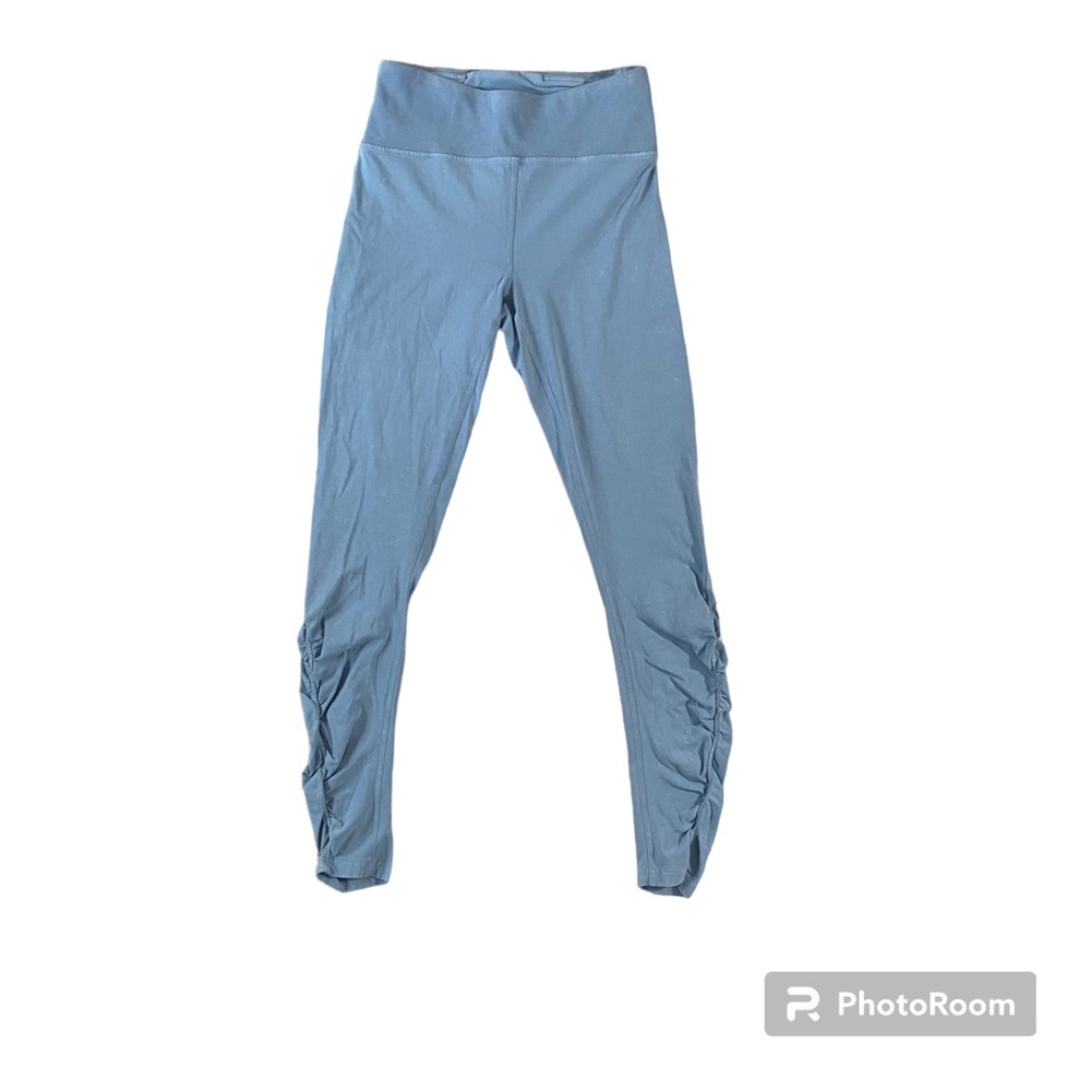 LULULEMON WOMEN'S RUCHED LEGGINGS Size 8 Light Blue Acid Wash Look